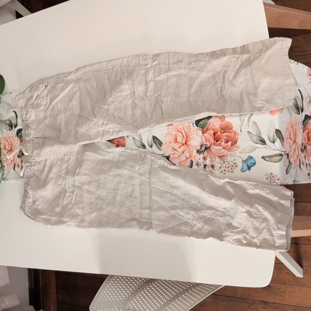 Alex Crane Slim Linen Pants (Beige)